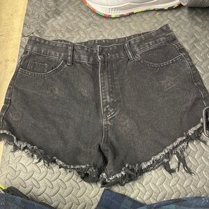 Black Denim Frayed Hem Shorts